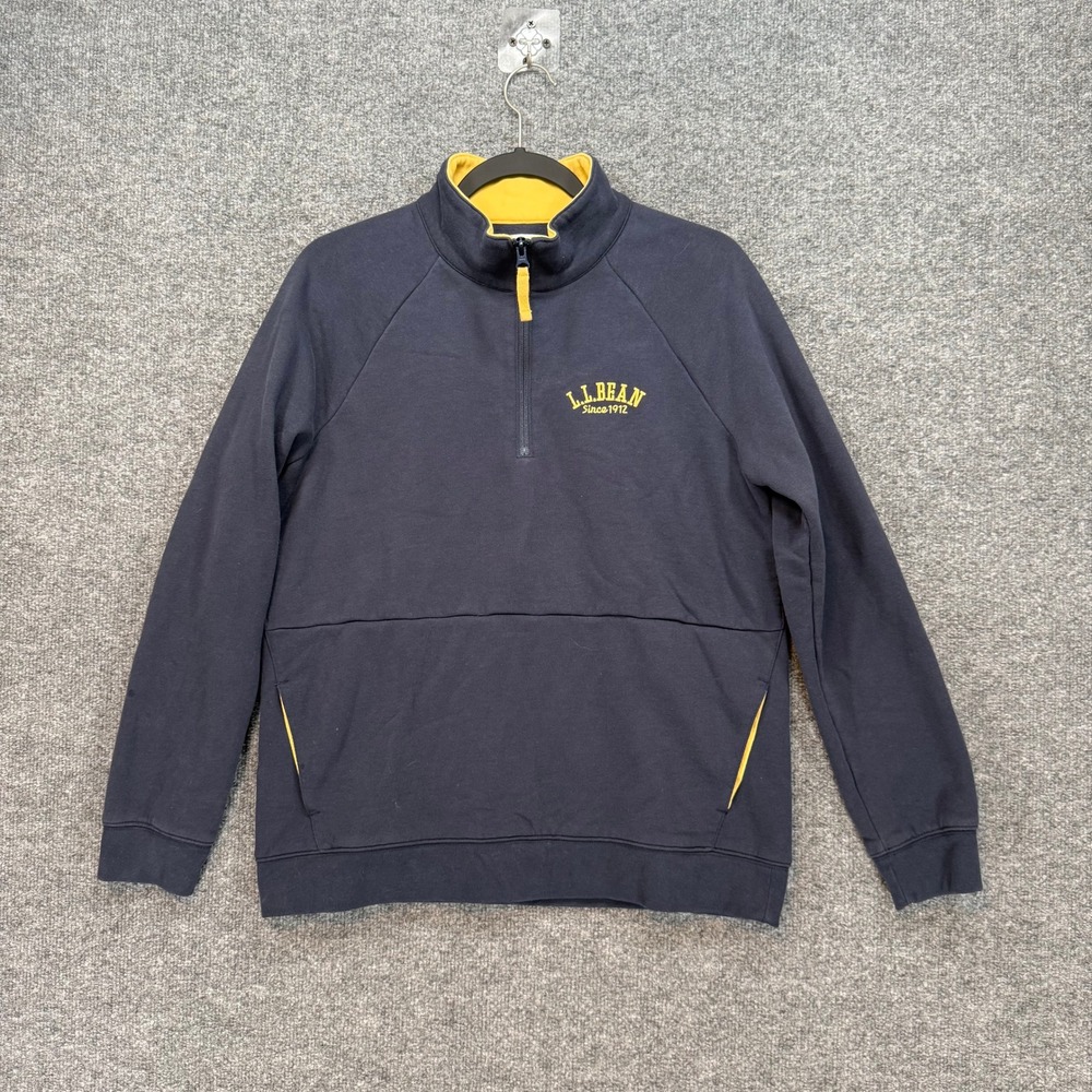 L.L. Bean Sweatshirt Mens Medium Blue ‎ 1/4 Zip Yellow Pullover Fleece Gorpcore